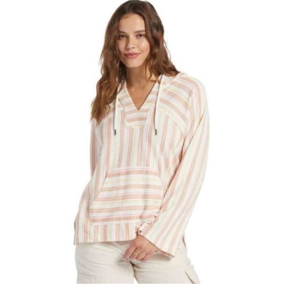 Roxy Tops - Roxy Wild & Free Boho Hippie Poncho Striped Hoodie